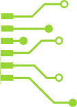 Abstract graphic featuring colorful circuit lines and nodes