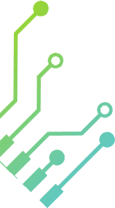 Abstract graphic featuring colorful circuit lines and nodes