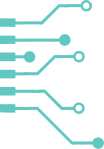 Abstract graphic featuring colorful circuit lines and nodes