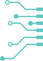 Abstract graphic featuring colorful circuit lines and nodes